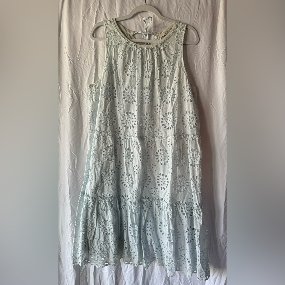 Loft Soft Blue Eyelet Lace Sleeveless Dress Size XL
